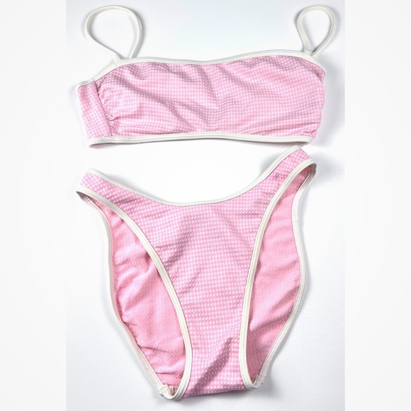 Other - Gingham Bikini Set Womens Small Pink Excellent High Cut Bandeau G0035